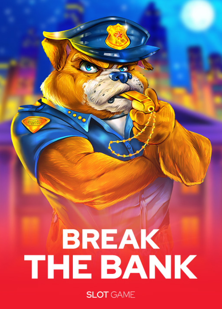 A cartoon bulldog dressed as a police officer blowing a whistle. There’s a night-lit city in the background.