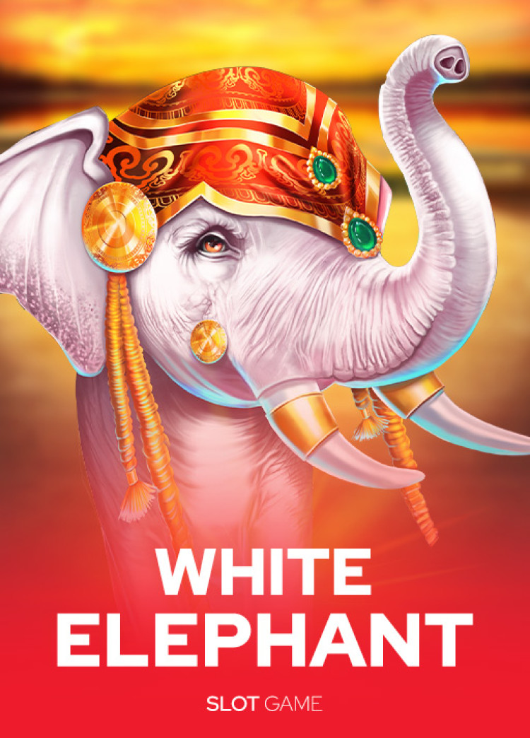 A white elephant with jewels and an Indian-like headscarf.